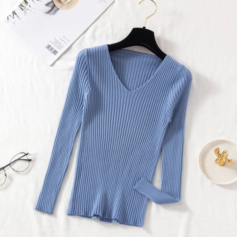 Jersey básico de punto con cuello en V (varios colores)