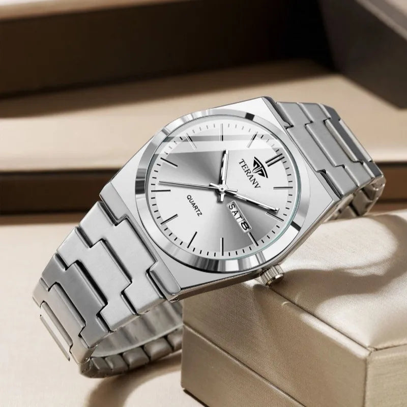 Reloj fino de acero con calendario para hombre