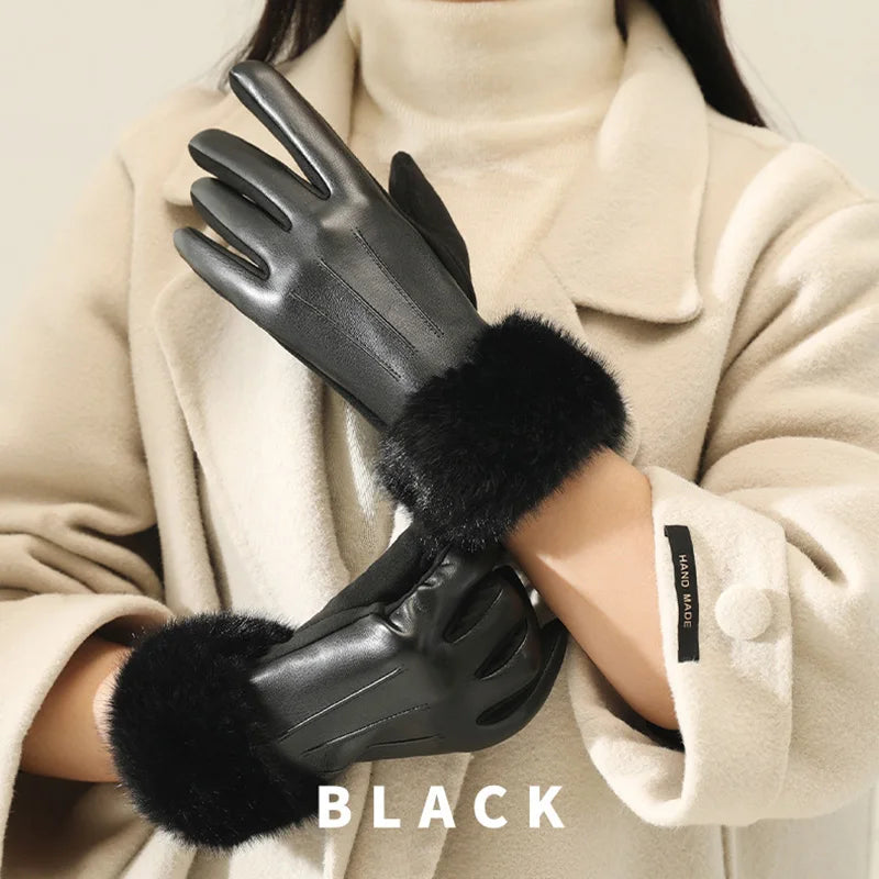 Guantes de polipiel con puño de pelo