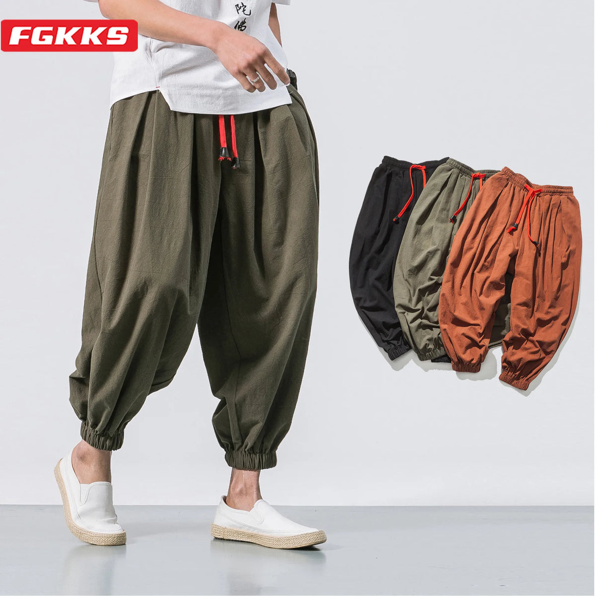 Pantalón holgado de lino para hombre (hasta 5XL)