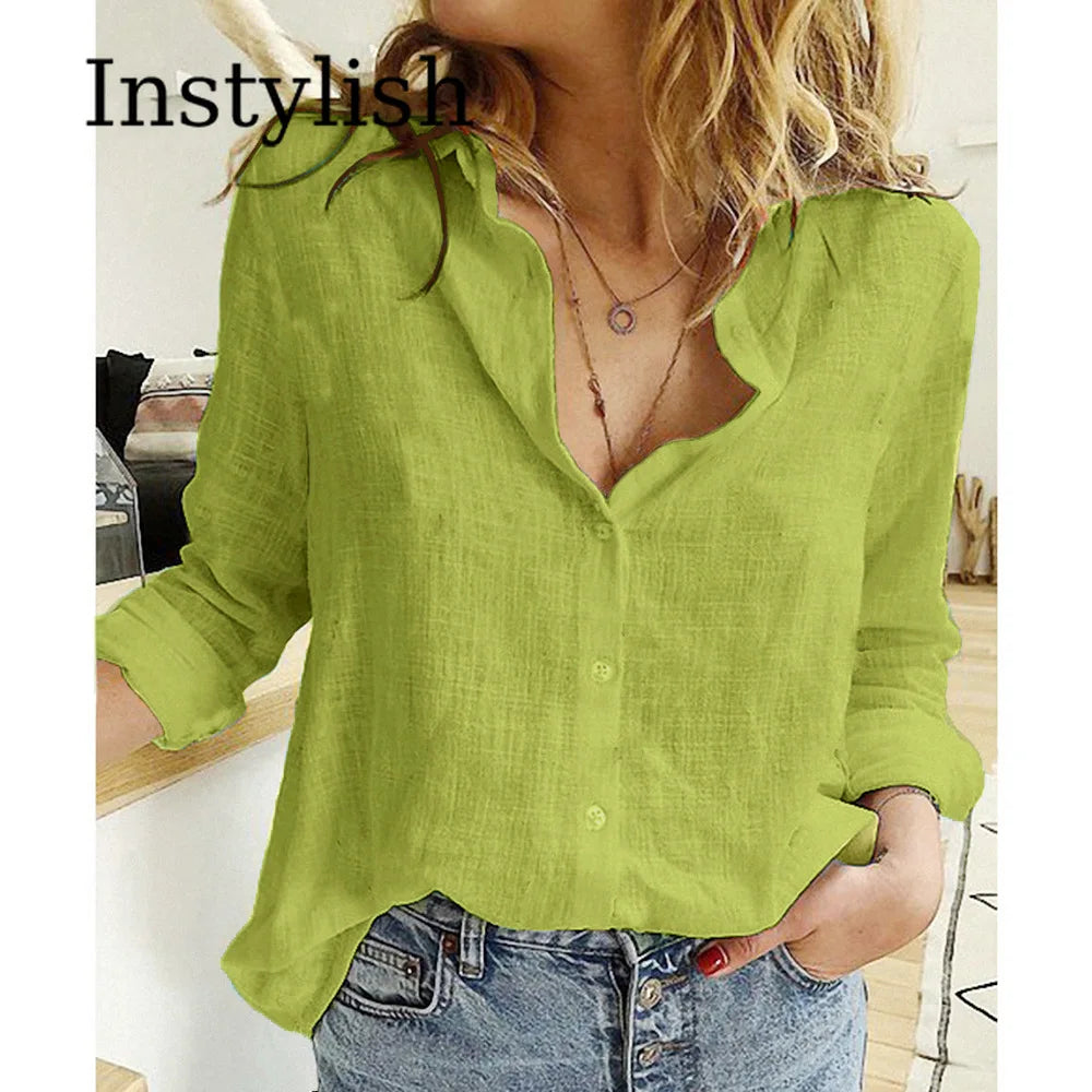 Camisa de algodón y lino con botones