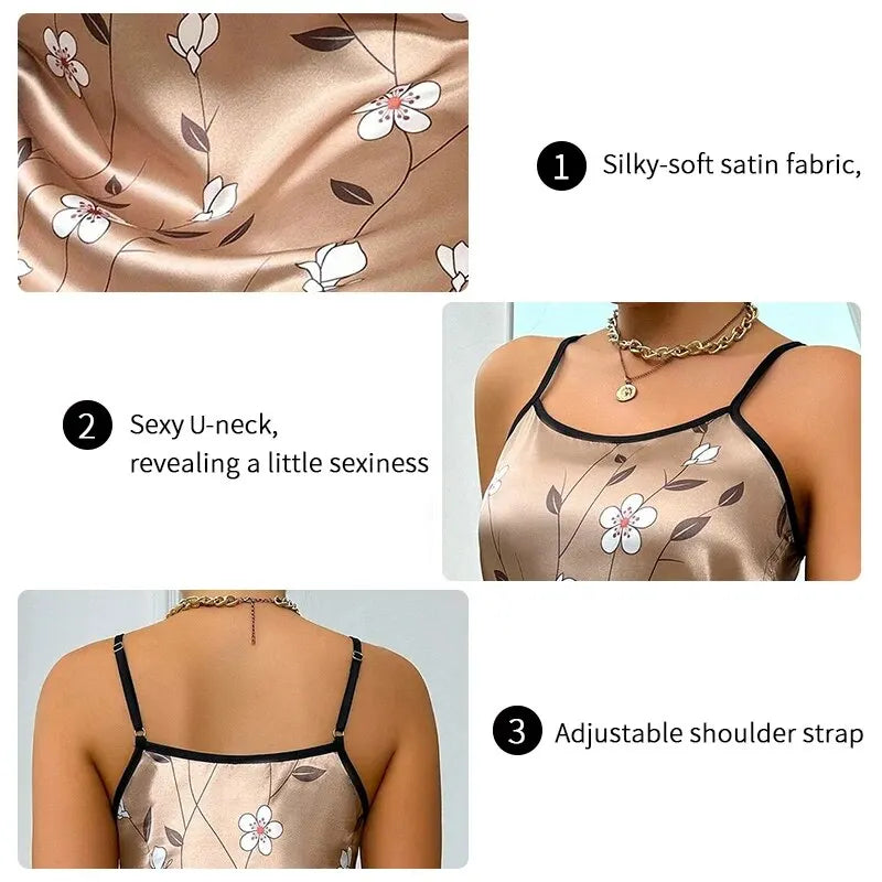 Camisón de satén estampado de tirantes