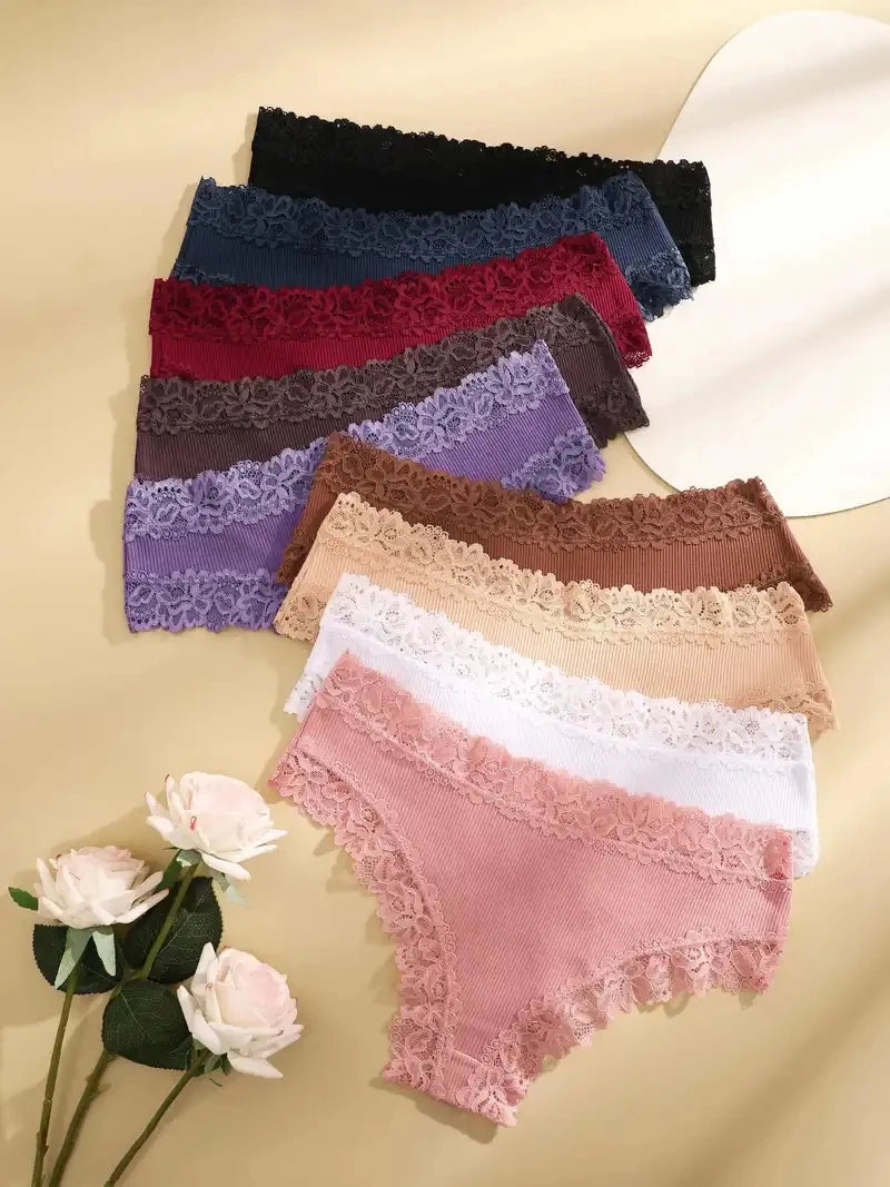 Pack de 5 braguitas de encaje floral de algodón