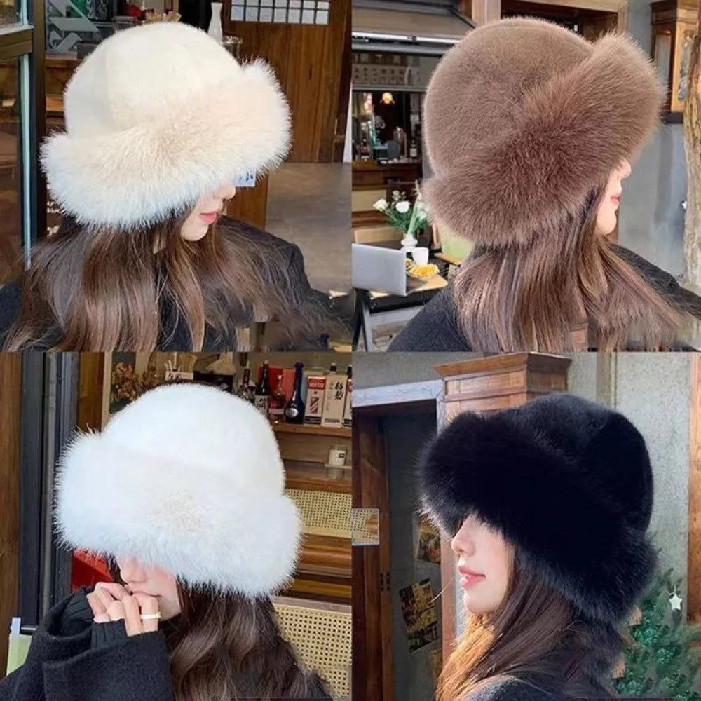 Gorro de pescador de pelo esponjoso para mujer
