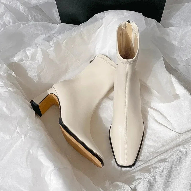Botines vintage cálidos de punta cuadrada para mujer