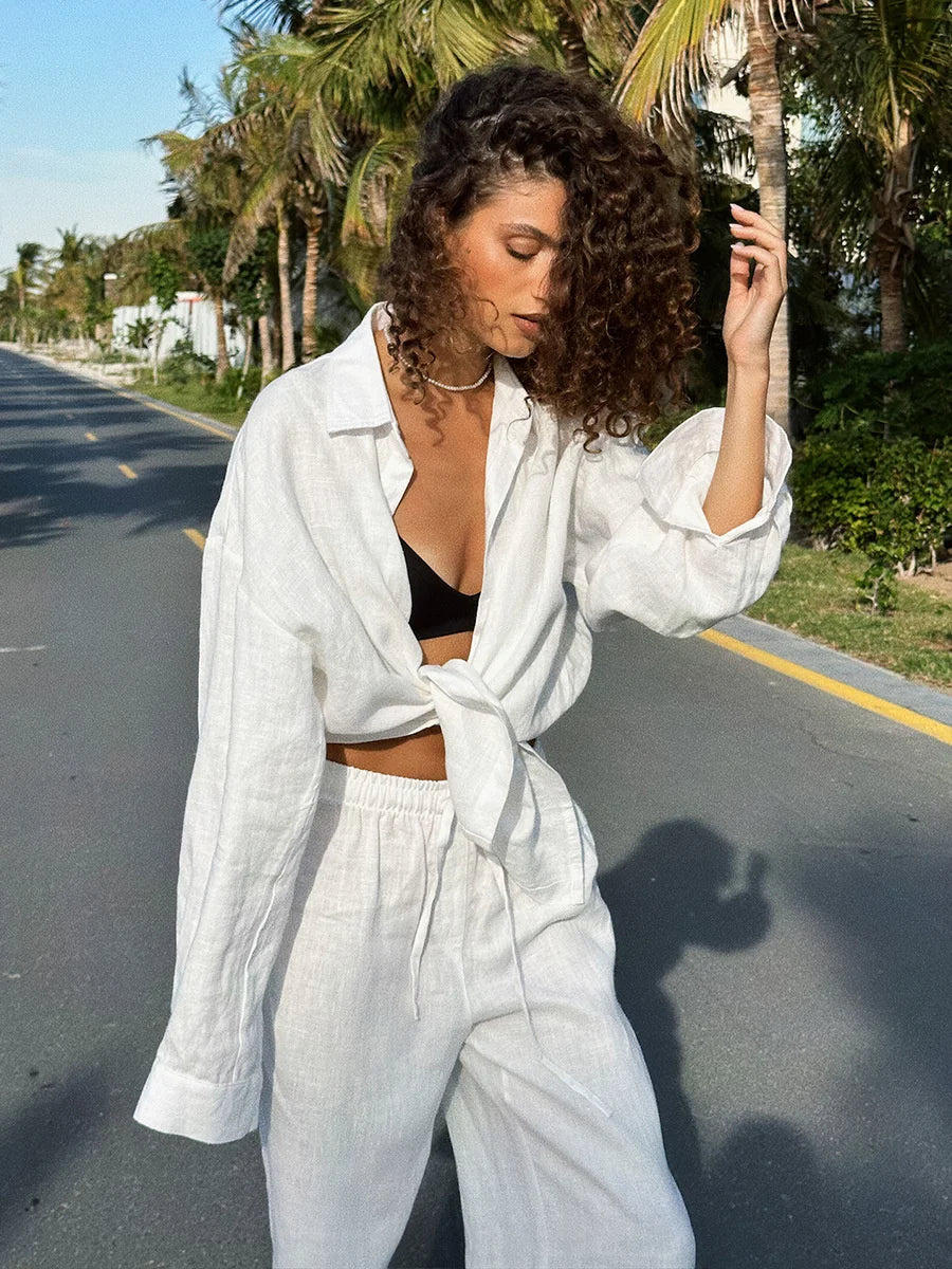 Conjunto cómodo de camisa oversize y pantalón ancho
