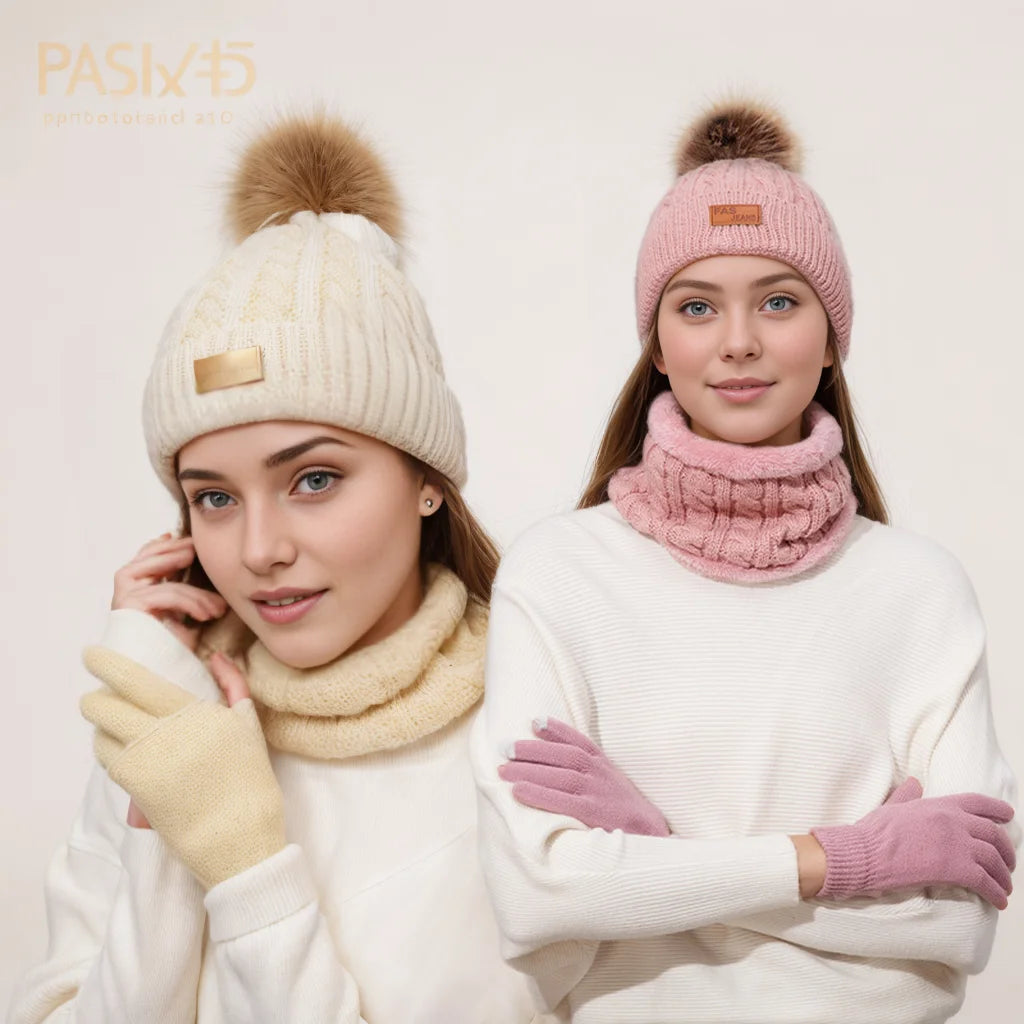 Set de gorro, braga de cuello y guantes táctiles