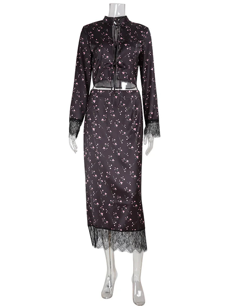 Conjunto estampado de camisa y falda