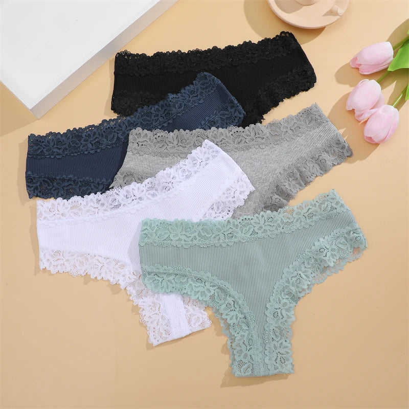 Pack de 5 braguitas de encaje floral de algodón
