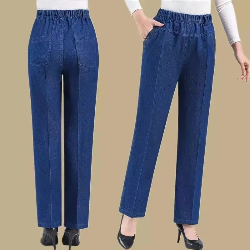 Vaqueros elásticos con bolsillos bordados (L a 6XL)