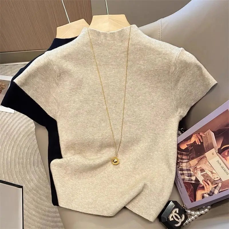 Jersey fino de cuello alto para mujer