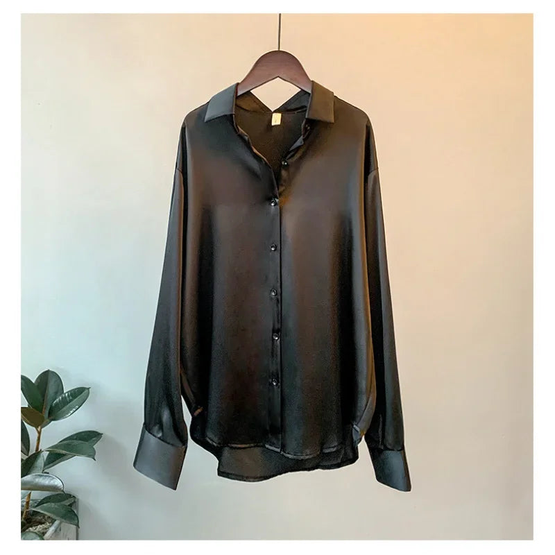 Camisa de satén fluida de manga larga (talla única)