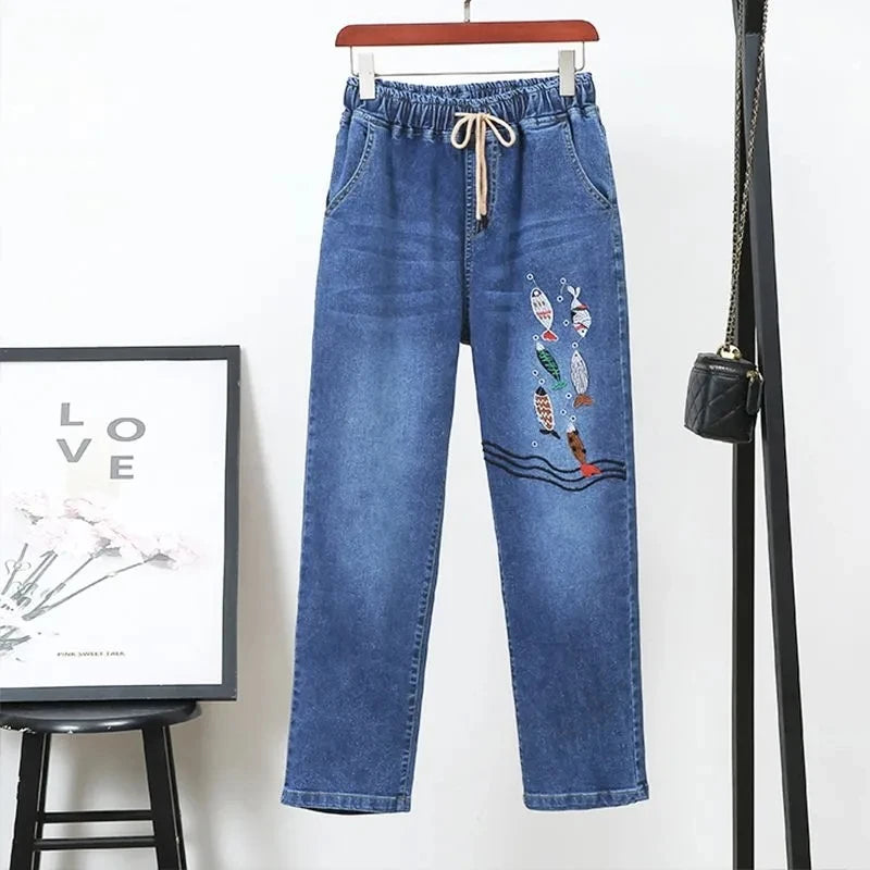 Vaqueros rectos con cintura elástica (hasta 5XL)
