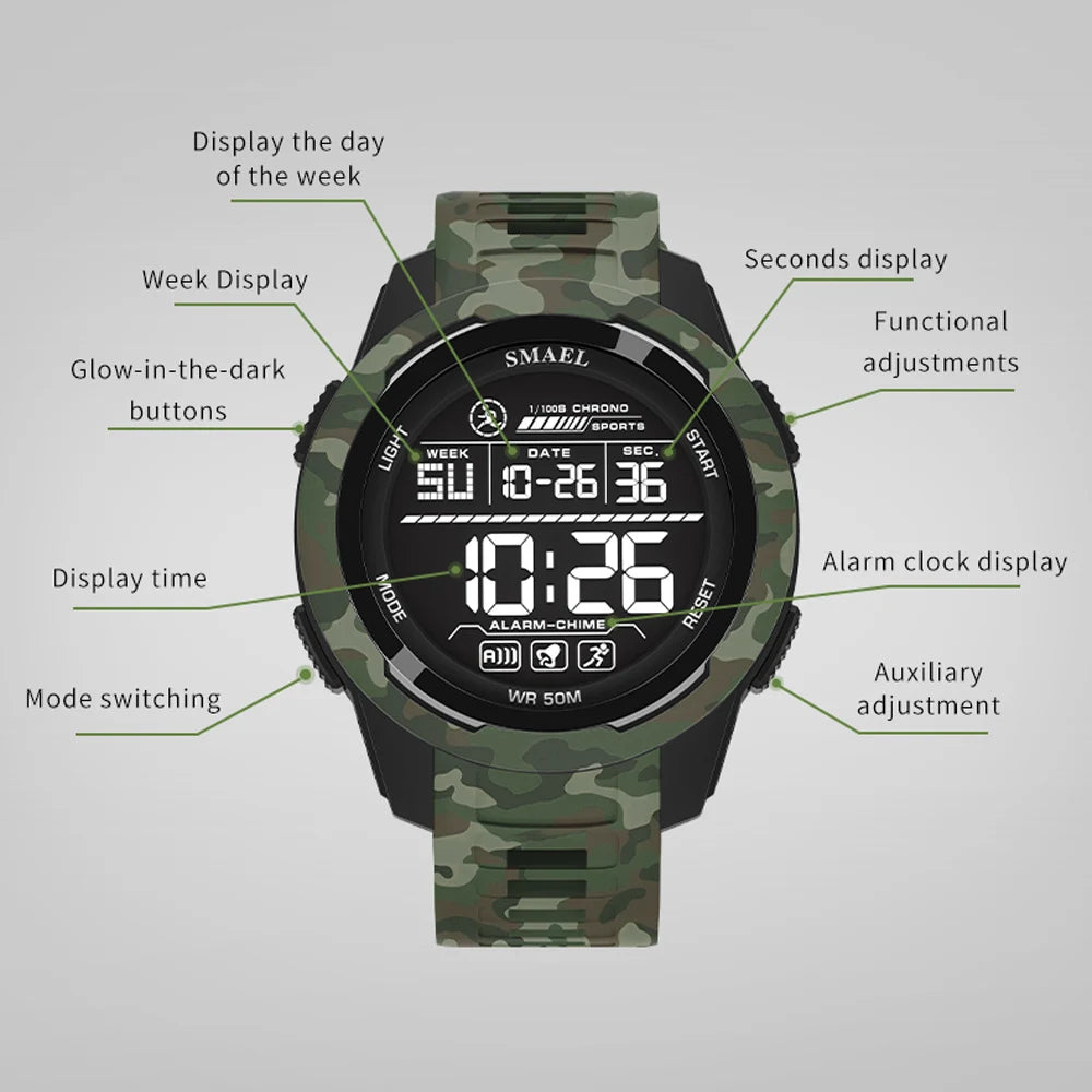 Reloj deportivo militar SMAEL con correa de camuflaje