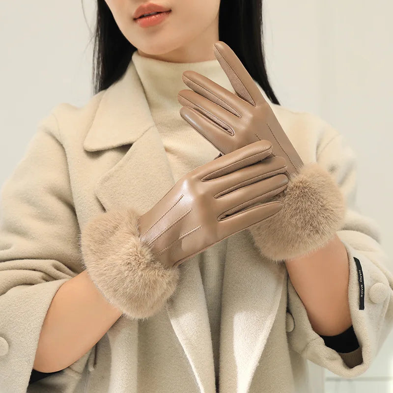 Guantes de polipiel con puño de pelo