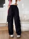 Pantalón vintage de cintura alta con bolsillos para mujer