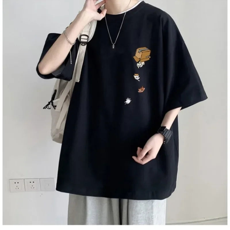 Camiseta oversize vintage con estampado para hombre