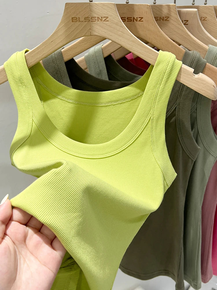 Camiseta de tirantes de canalé con cuello redondo para mujer