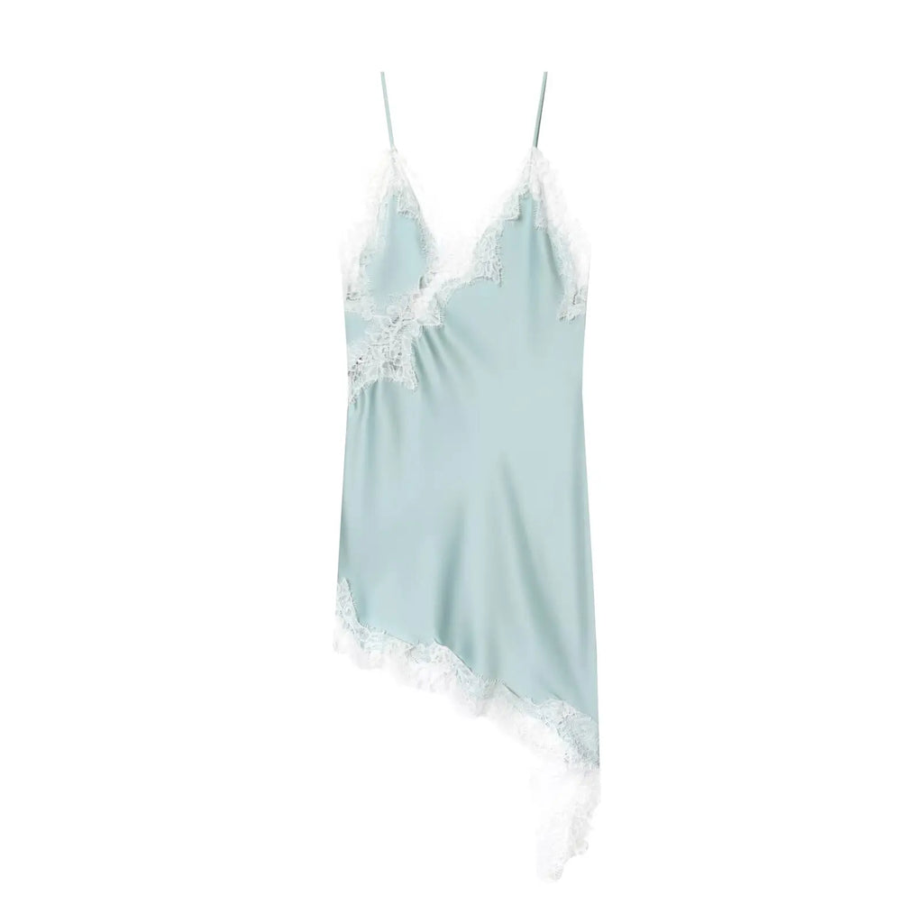 Vestido corto de satén con encaje