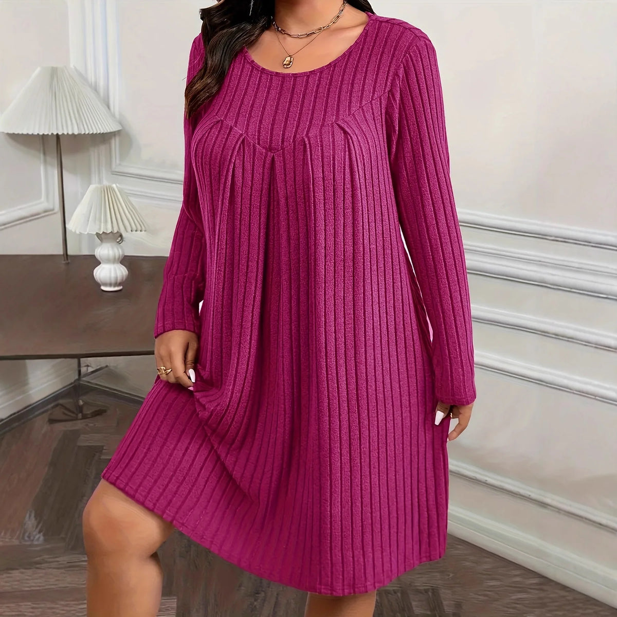 Vestido de manga larga con patchwork (tallas grandes)