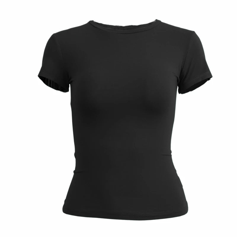 Camiseta de punto ajustada con cuello redondo para mujer