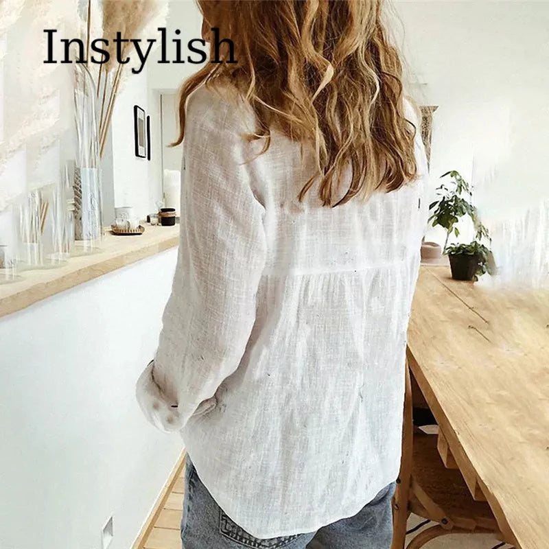 Camisa de algodón y lino con botones