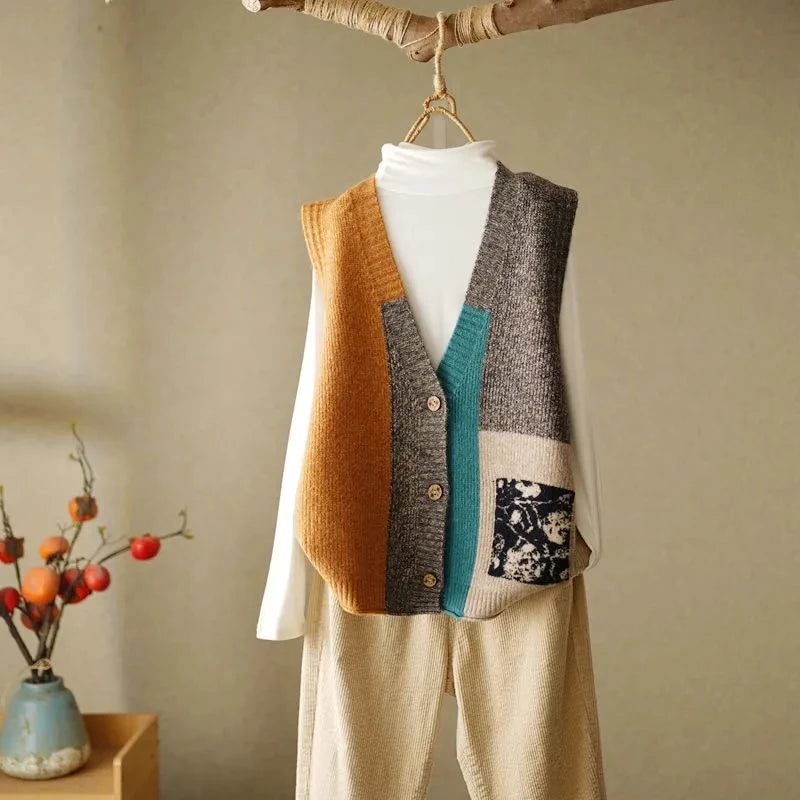 Chaleco de punto retro con cuello en V