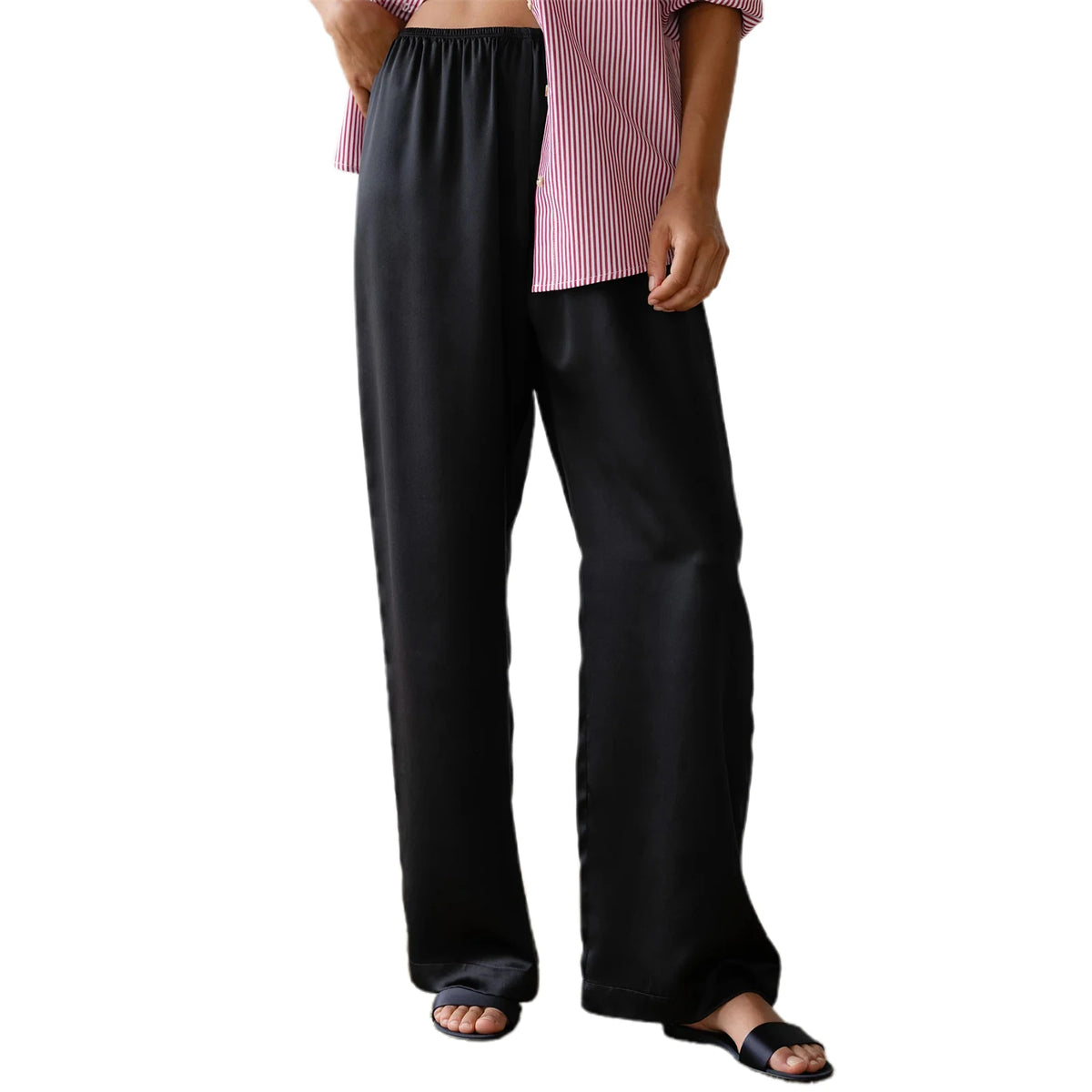 Pantalón ancho de satén con cintura elástica
