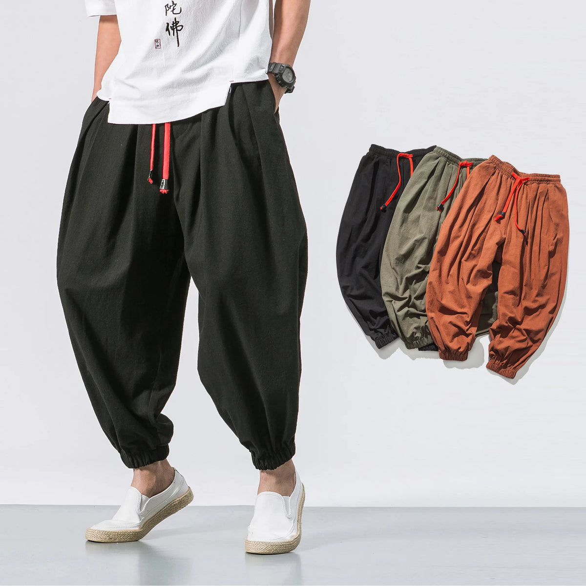 Pantalón holgado de lino para hombre (hasta 5XL)