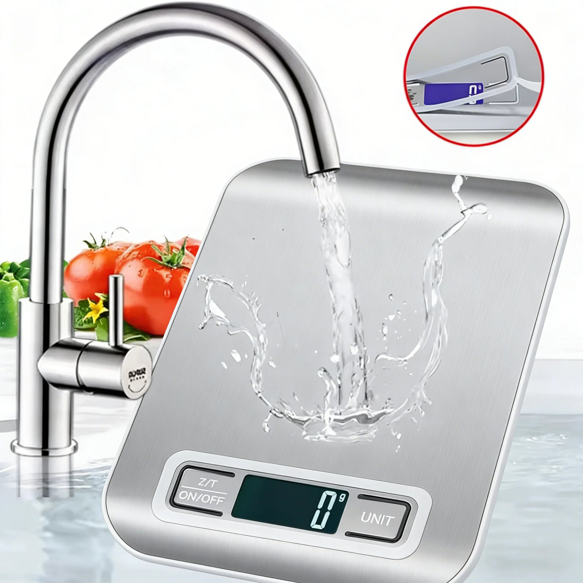 Báscula digital de cocina (hasta 10 kg, precisión 1 g)