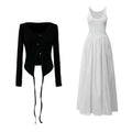Conjunto de chaqueta de punto y vestido largo