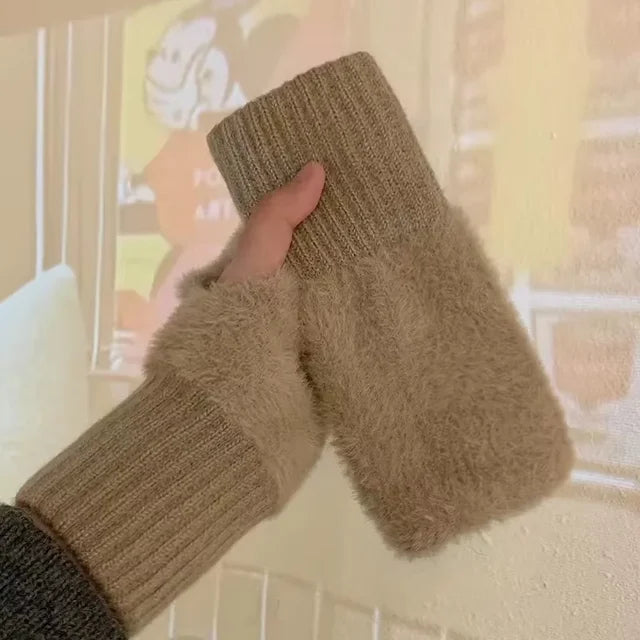 Guantes medio dedo tacto visón