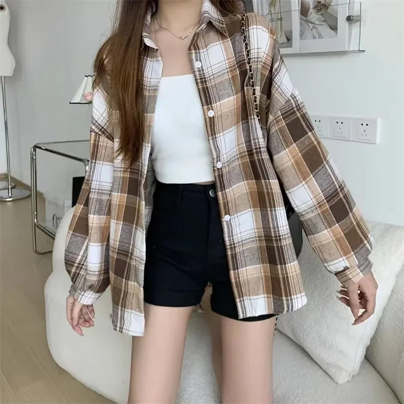 Camisa de cuadros vintage de manga larga