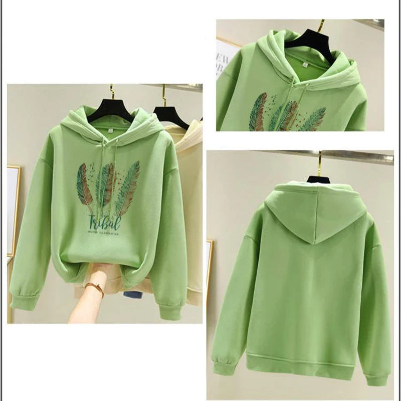 Sudadera con capucha estampado de plumas para mujer