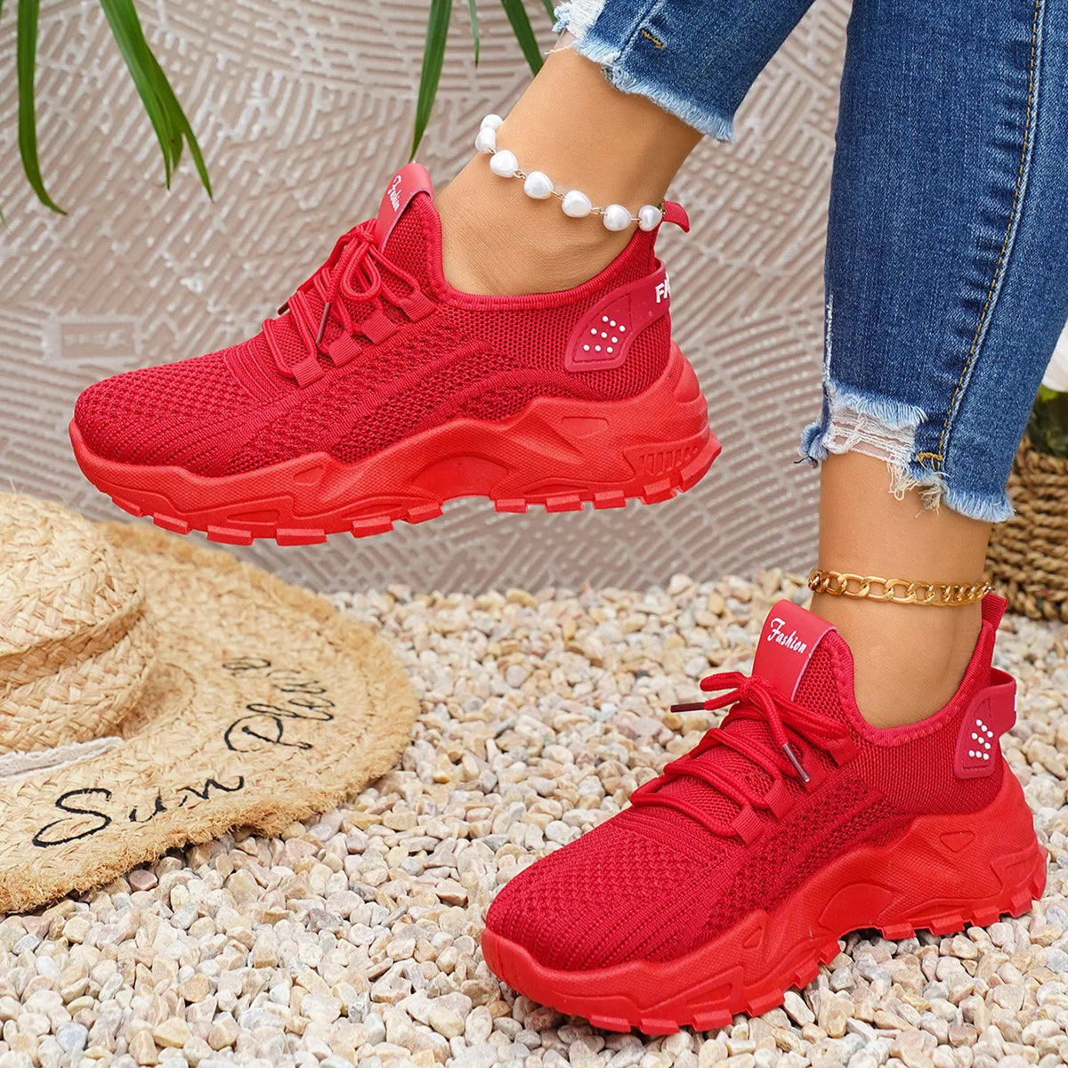 Zapatillas de plataforma de punto transpirable para mujer