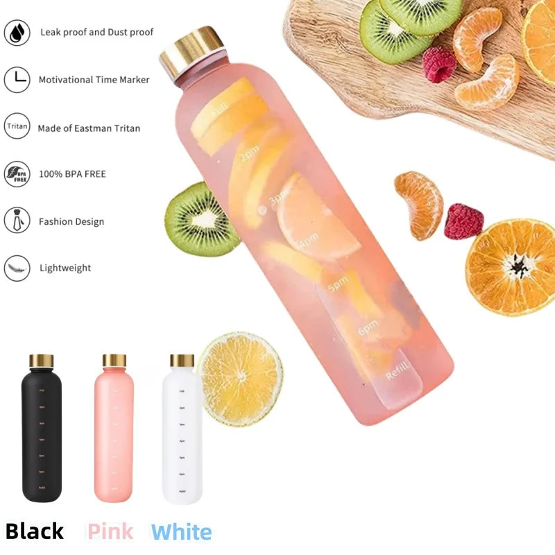 Botella motivacional de 1 litro con marcador de horas