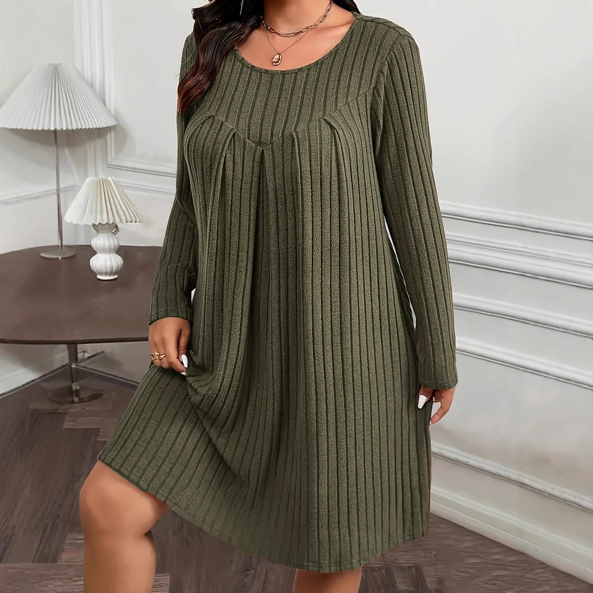 Vestido de manga larga con patchwork (tallas grandes)