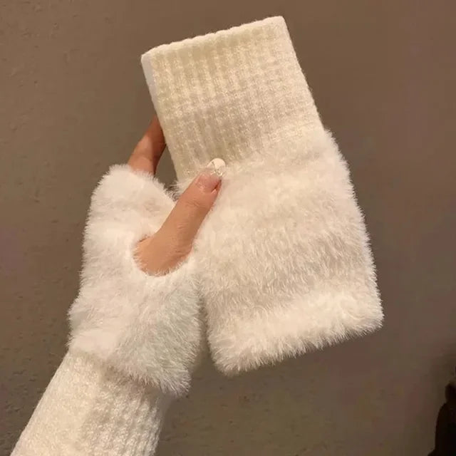 Guantes medio dedo tacto visón