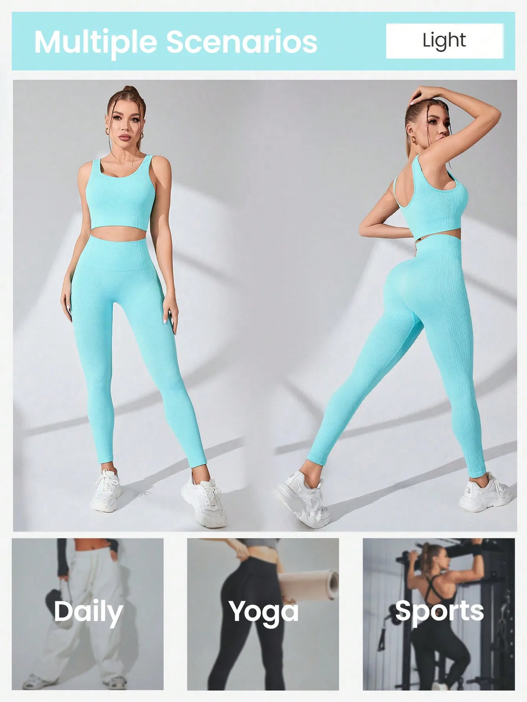 Conjunto deportivo mujer: leggings sin costuras y top cruzado