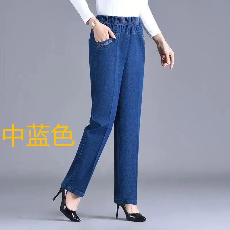 Vaqueros elásticos con bolsillos bordados (L a 6XL)