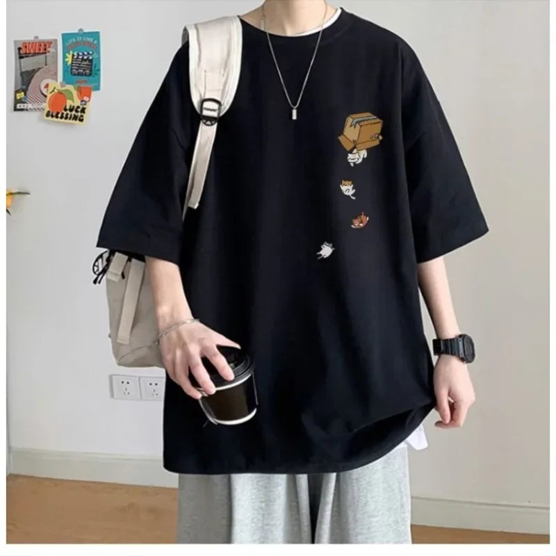 Camiseta oversize vintage con estampado para hombre