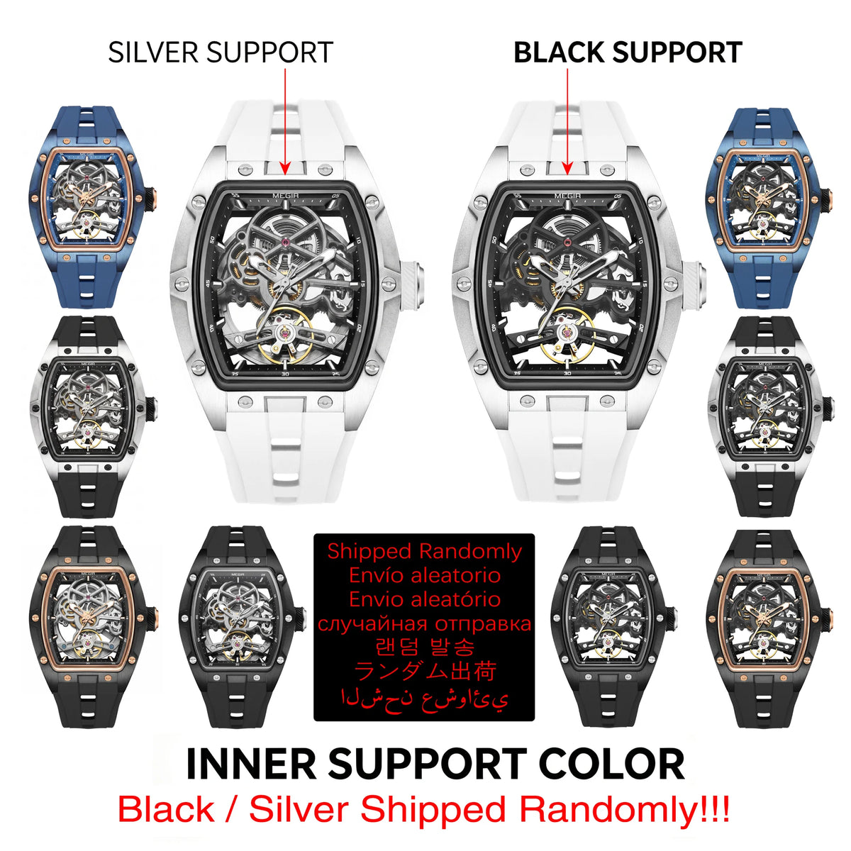 Reloj automático MEGIR esqueleto tonneau