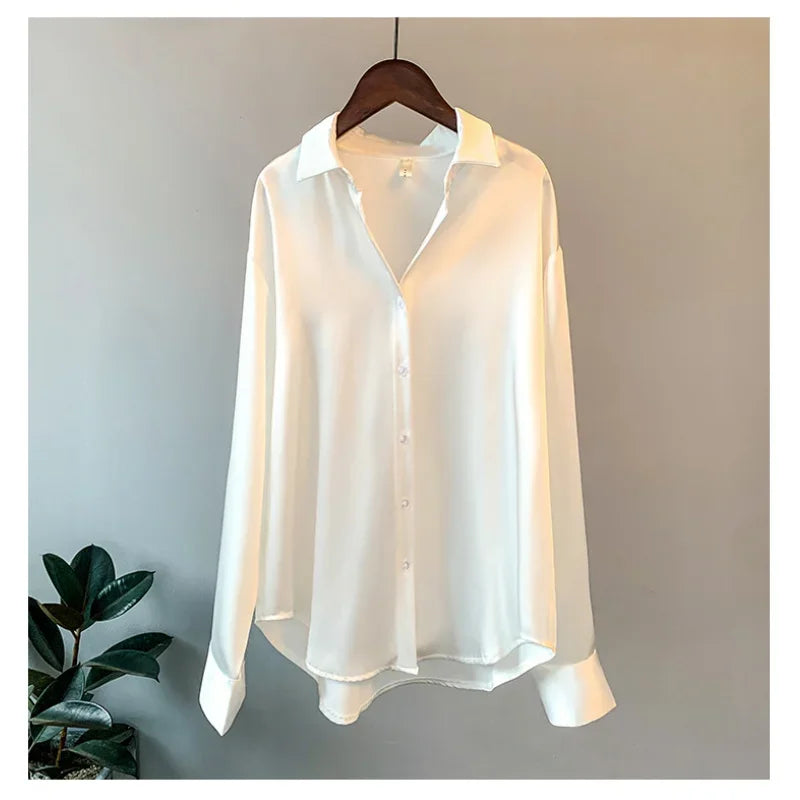 Camisa de satén fluida de manga larga (talla única)