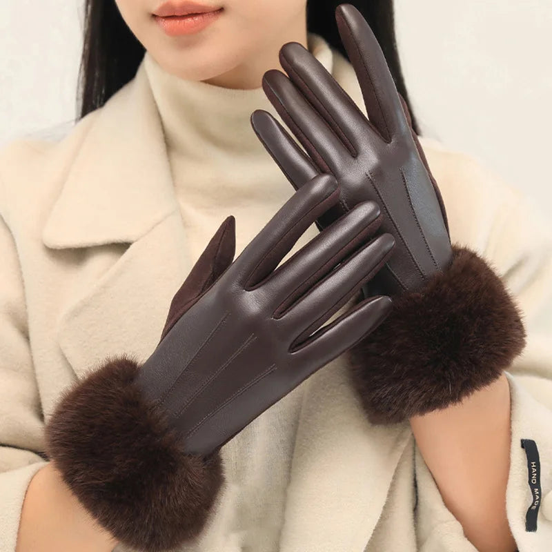 Guantes de polipiel con puño de pelo