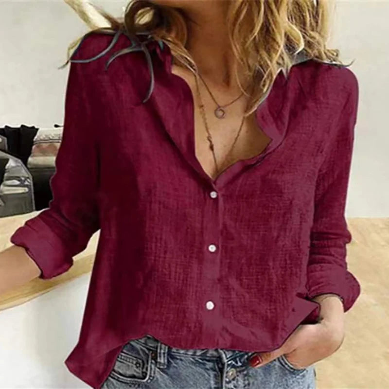 Camisa de algodón y lino con botones