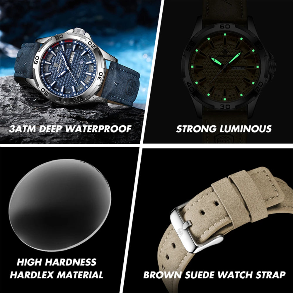 Reloj PAAZOMU de cuarzo luminoso con día y fecha