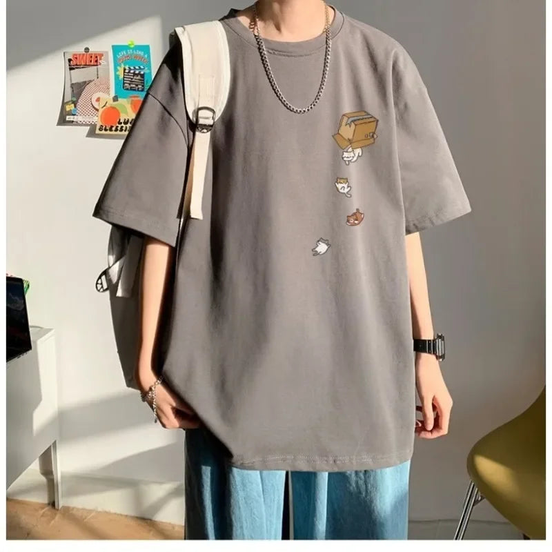 Camiseta oversize vintage con estampado para hombre