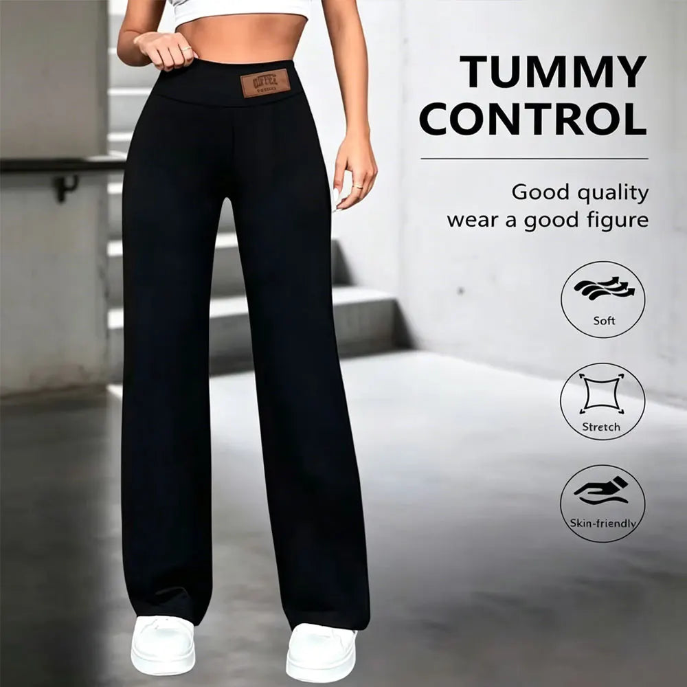 Pantalón recto elástico negro de tiro alto