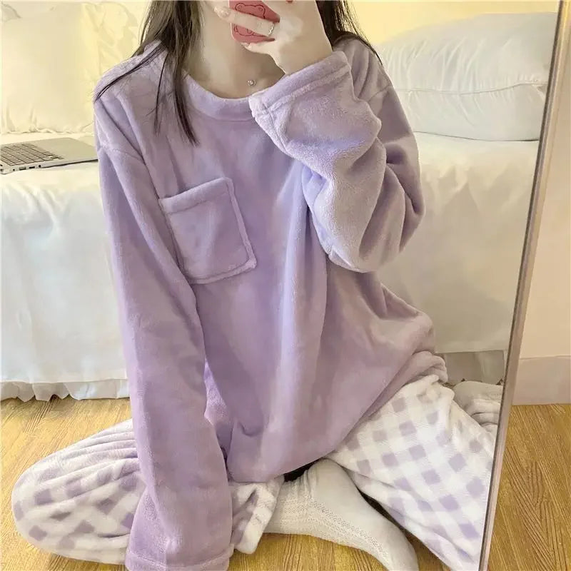 Pijama de forro polar a cuadros para mujer