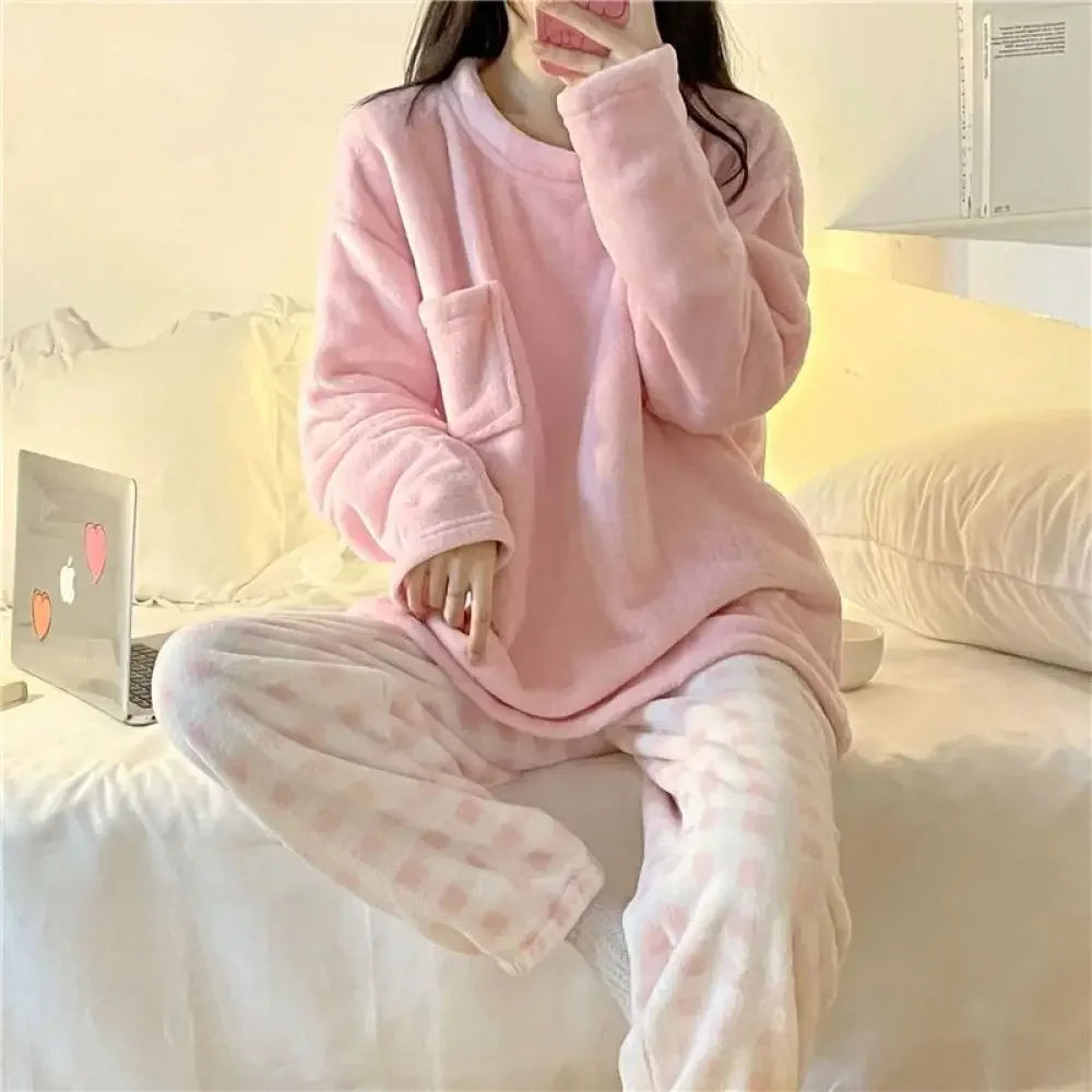 Pijama de forro polar a cuadros para mujer